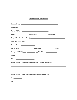 Student Transportation Information Form