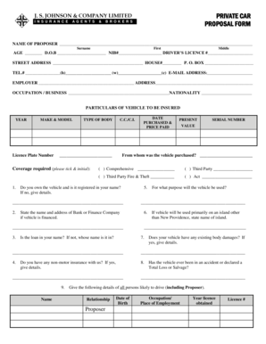Private Car Insurance Proposal Form