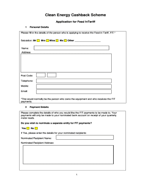Clean Energy Cashback Scheme Application