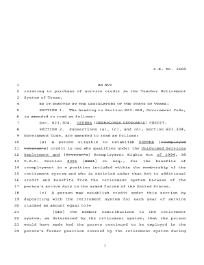 relating to purchase of service credit in the Teacher Retirement - legis state tx