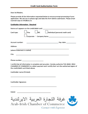 Credit Card Authorisation Form