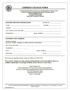 Illinois Real Estate Licensee Address Change Form