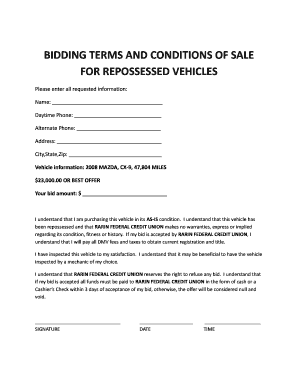 Bidding Terms and Conditions for Repossessed Vehicles