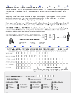 Santa Barbara County Pet Tag Order Form