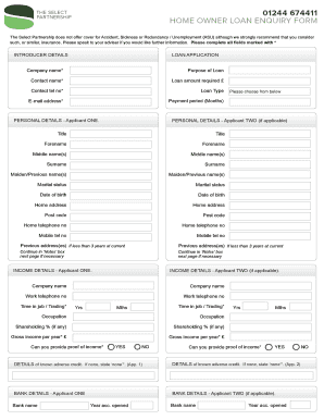 Home Owner Loan Enquiry Form
