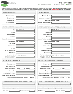 Home Owner Loan Enquiry Form