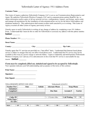 Yellowknife Letter of Agency / 911 Address Form