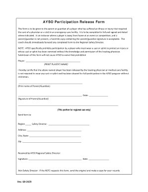 AYSO Participation Release Form