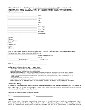 Celebration of Needlework Registration Form