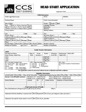 Head Start Application Form