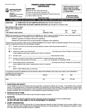 Pennsylvania Exemption Certificate