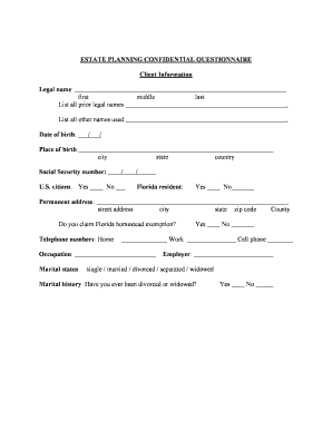 Estate Planning Confidential Questionnaire