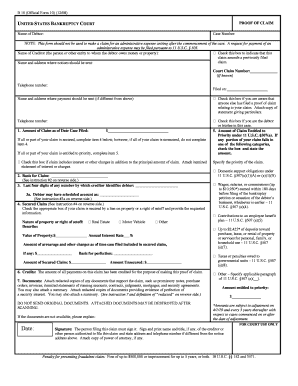 US Bankruptcy Court Proof of Claim Form