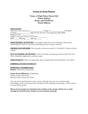 Social Resume for College Admission