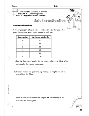 Algebra I Linear Inequalities Worksheet
