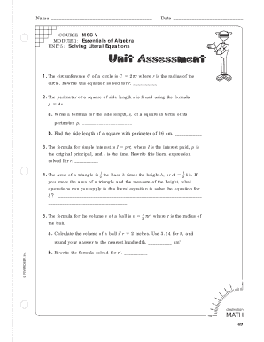 Solving Literal Equations Worksheet