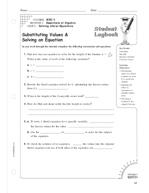 Algebra Worksheet