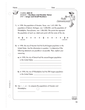 MSC III Numbers and Number Sense Worksheet