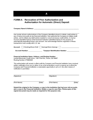 Authorization for Automatic Deposit and Revocation