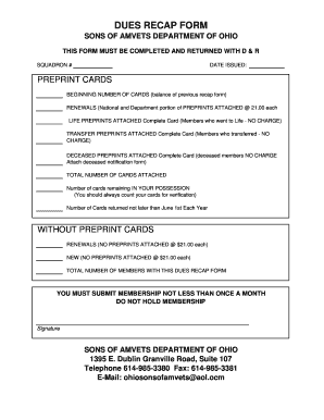 Sons of AMVETS Ohio Dues Recap Form
