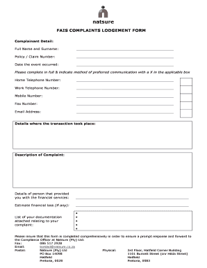 FAIS Complaints Lodgment Form