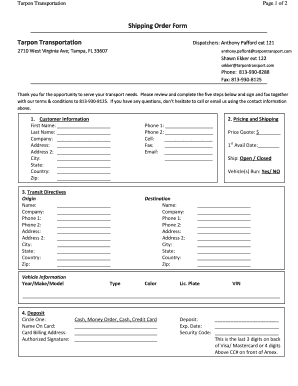 Shipping Order Form