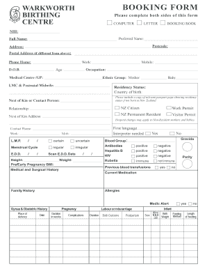 New Zealand Maternity Booking Form