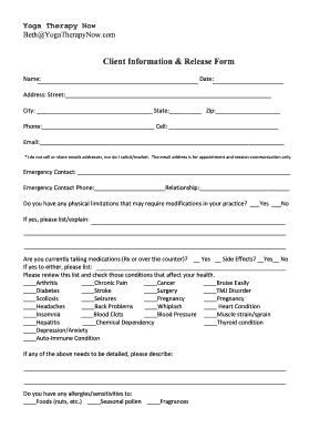 Yoga Therapy Client Information and Release Form