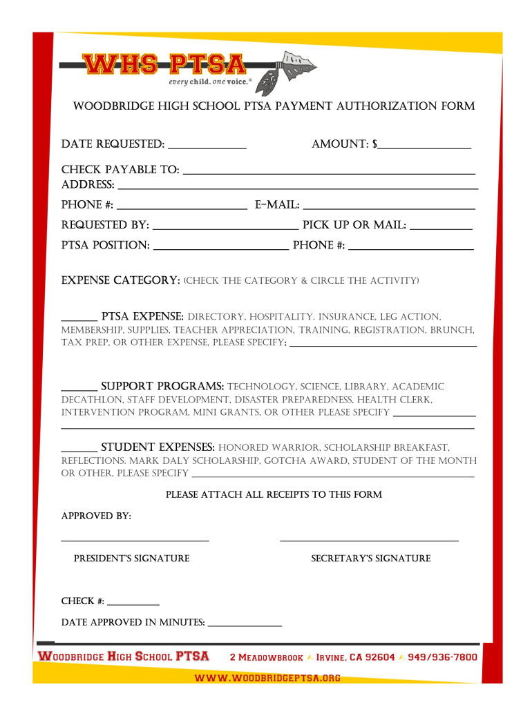 WOODBRIDGE HIGH SCHOOL PTSA PAYMENT AUTHORIZATION FORM DATE - woodbridgeptsa Preview on Page 1