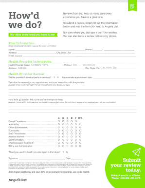 Health Provider Review Form