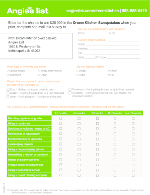 Angie's List Dream Kitchen Sweepstakes Entry Form