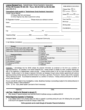 Saskatchewan Dental Assistants' Licence Renewal Form