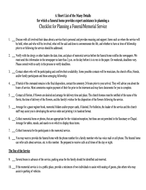 Funeral Service Planning Checklist