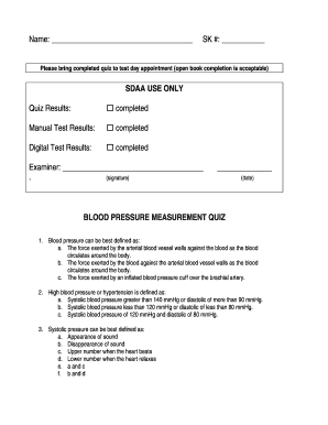 Blood Pressure Measurement Quiz