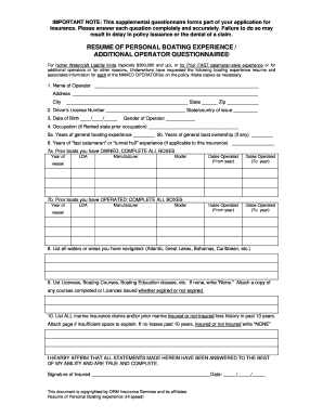 Boat Insurance Application Form
