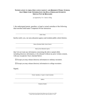 Notification to Withhold Student Directory Information