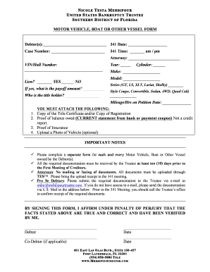 Motor Vehicle Boat Vessel Form