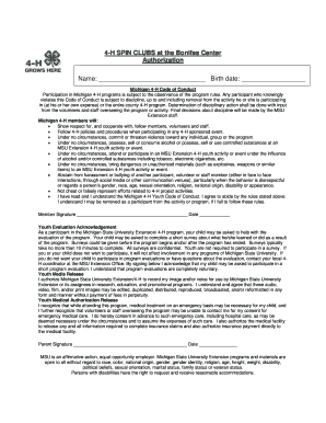 Michigan 4-H Participation Authorization