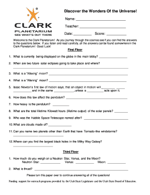 Clark Planetarium Educational Worksheet