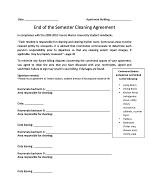 End of Semester Cleaning Agreement