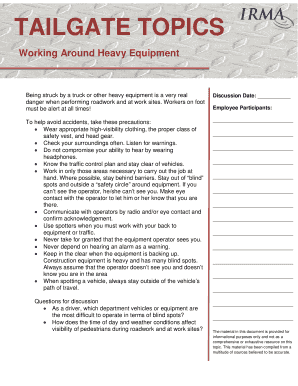 Tailgate Topics Working Around Heavy Equipment