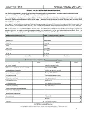 County First Bank Personal Financial Statement