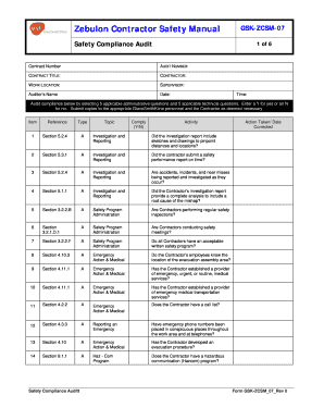 GlaxoSmithKline Contractor Safety Compliance Audit Form