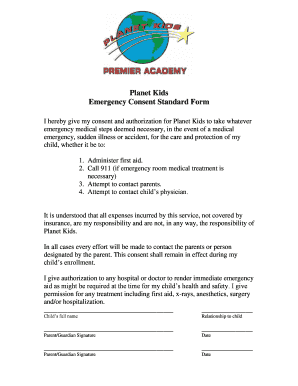 Planet Kids Emergency Consent Form