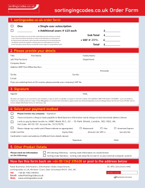 sortingcodes.co.uk Order Form