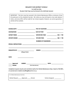 District Vehicle Request Form
