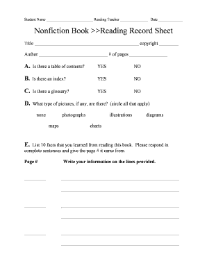 Nonfiction Book Reading Record Sheet
