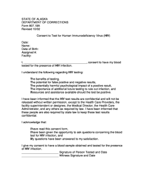 Alaska HIV Testing Consent Form