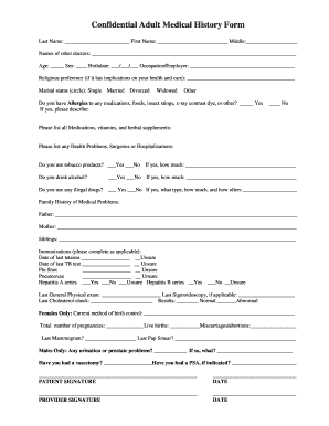 Confidential Adult Medical History Form