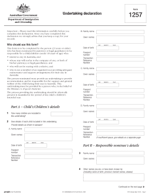 Undertaking Declaration 1257 for Child in Australia